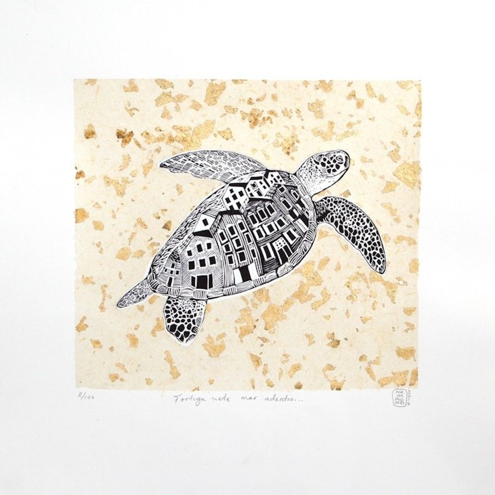 Signed Etched Print of a Sea Turtle from Mexico 'Turtle, Go to the Shore'