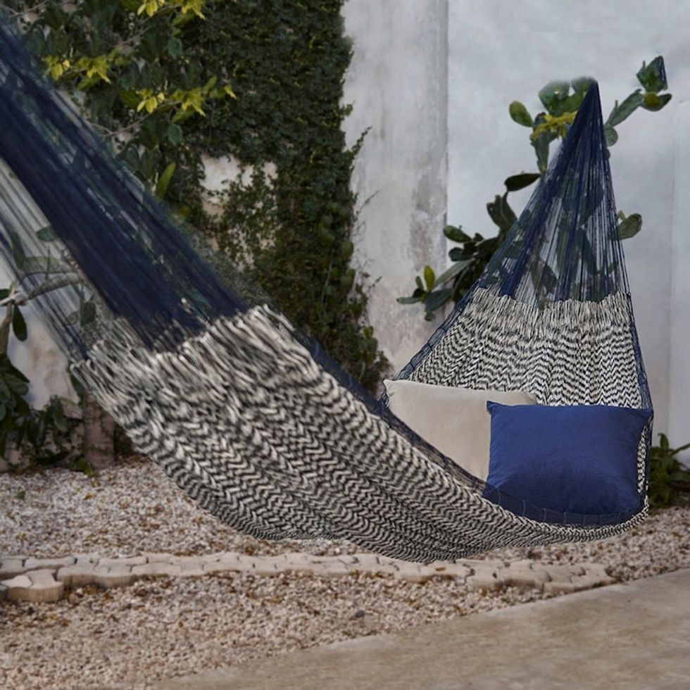 Handcrafted Cotton Striped Rope Hammock from Mexico Double 'Ocean Waves'