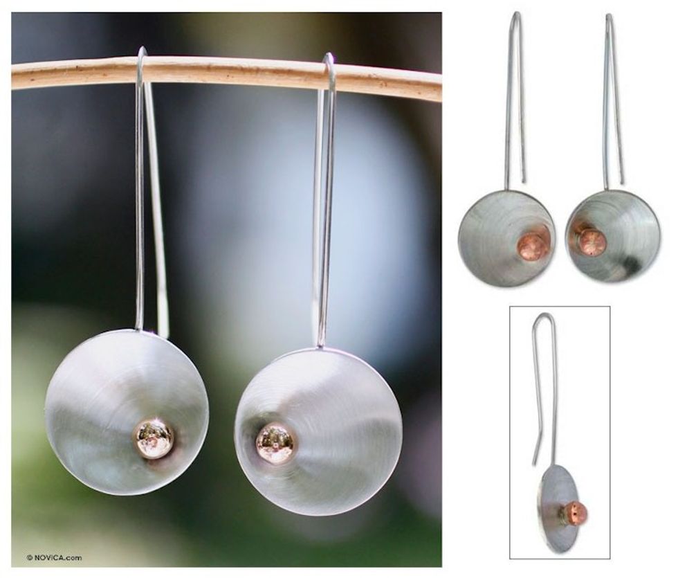 Collectible Modern Copper and Sterling Silver Drop Earrings 'Solitaire Sun'