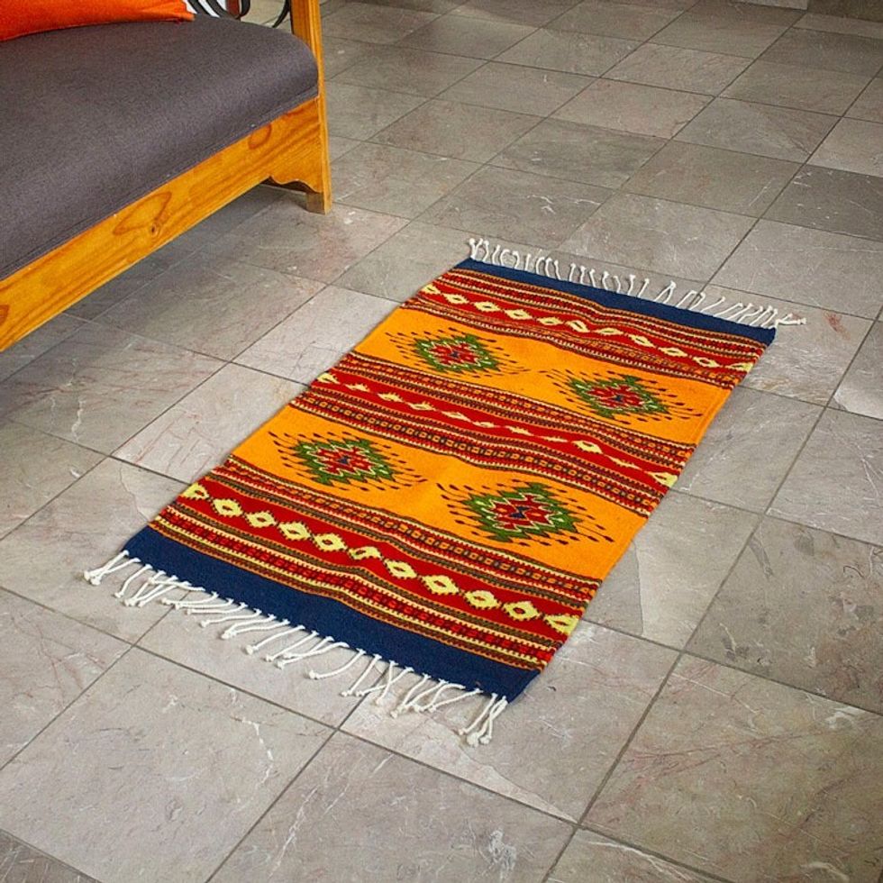 Hand Crafted Zapotec Rug 2x3.5 'Sun Fire'