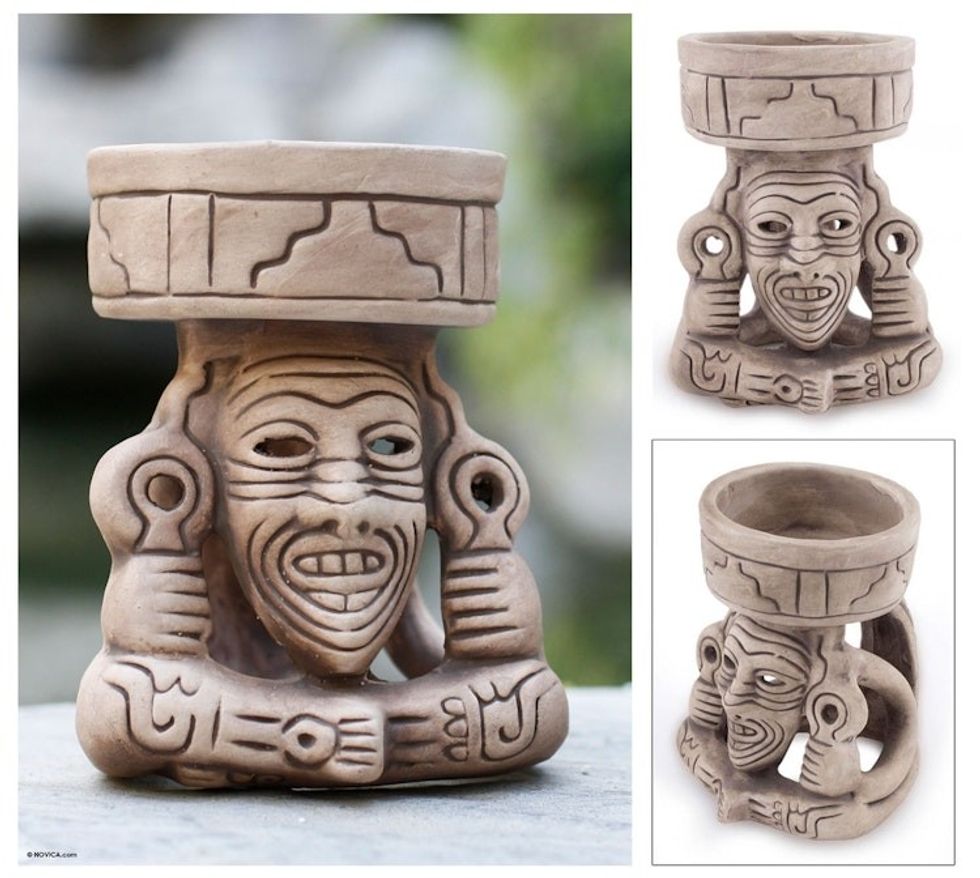Mexico Handcrafted Archaeological Deity Ceramic Sculpture 'Aztec Fire God'