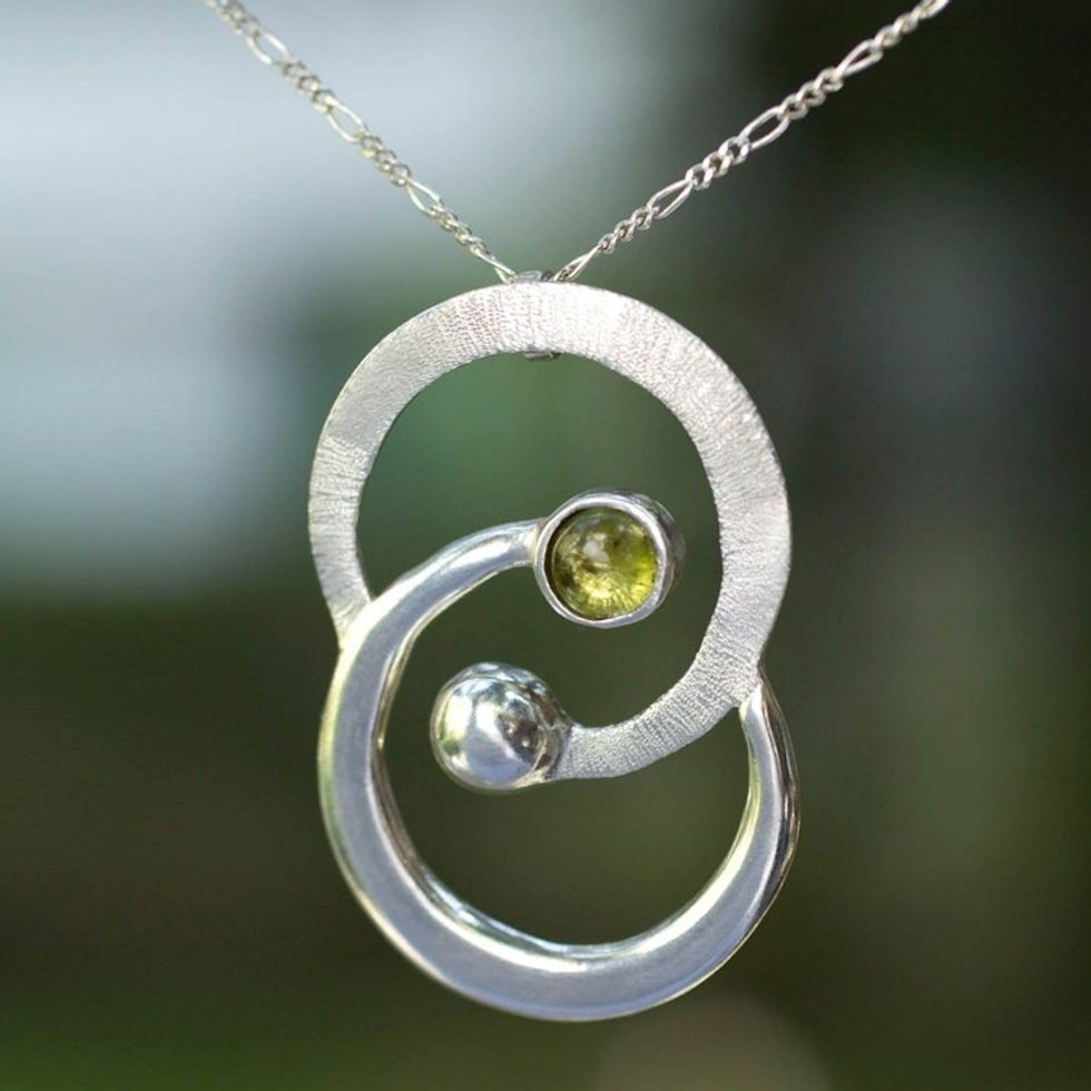 Zodiac Sterling Silver Peridot Necklace 'Gemini the Twins'
