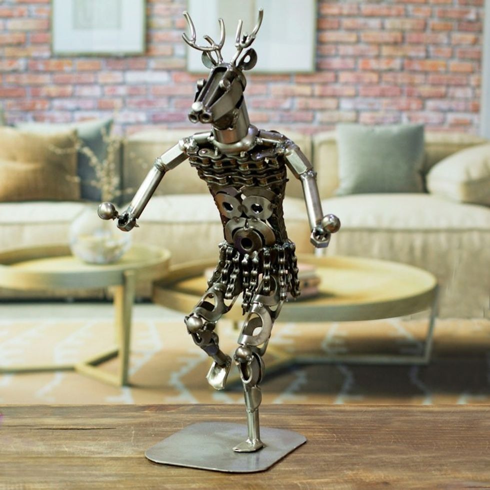 Upcycled Metal Auto Part Sculpture from Mexico 'Deer Dance'