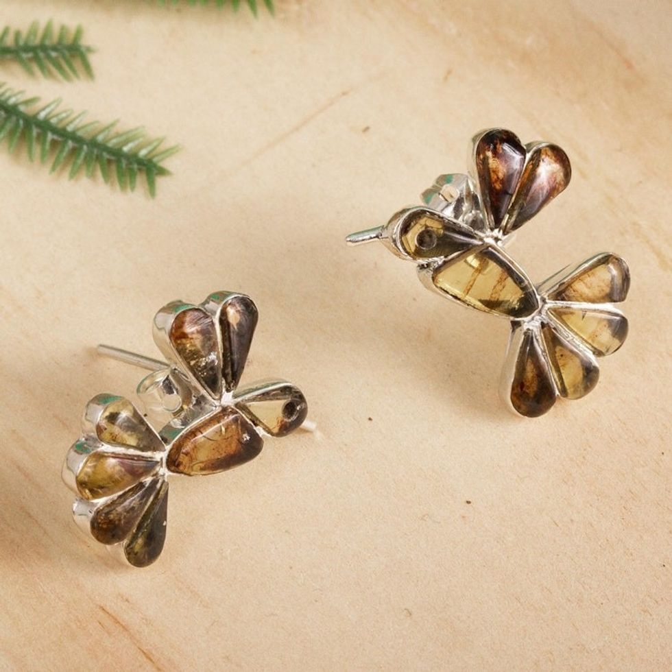 Bird-Themed Button Earrings Crafted in Mexico 'Golden Wren'