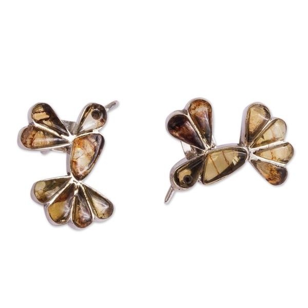 Alternate image for Bird-Themed Button Earrings Crafted in Mexico Golden Wren