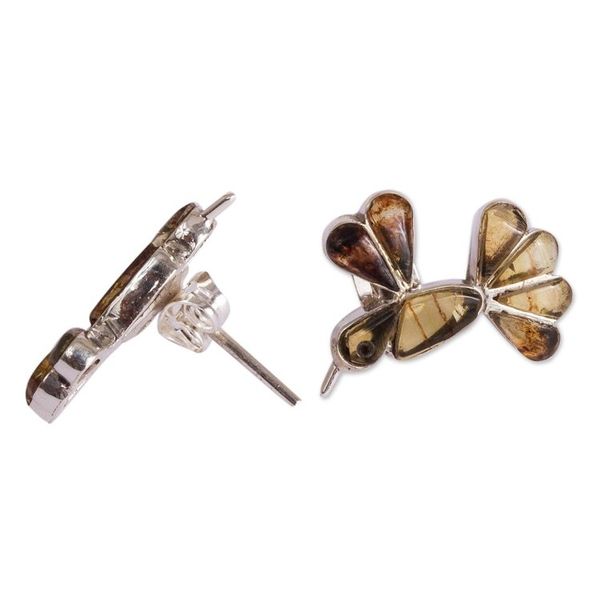 Alternate image for Bird-Themed Button Earrings Crafted in Mexico Golden Wren