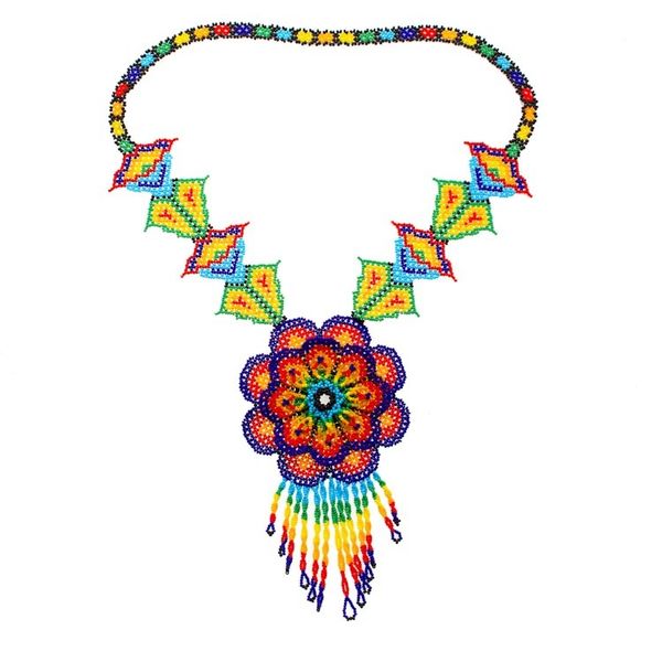 Alternate image for Floral Design Huichol Glass Beaded Necklace from Mexico Large Huichol Flower