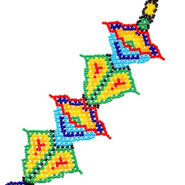 Alternate image for Floral Design Huichol Glass Beaded Necklace from Mexico Large Huichol Flower