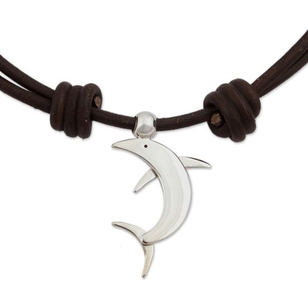 Alternate image for Taxco Sterling Silver Dolphin Pendant Necklace from Mexico Sleek Dolphin