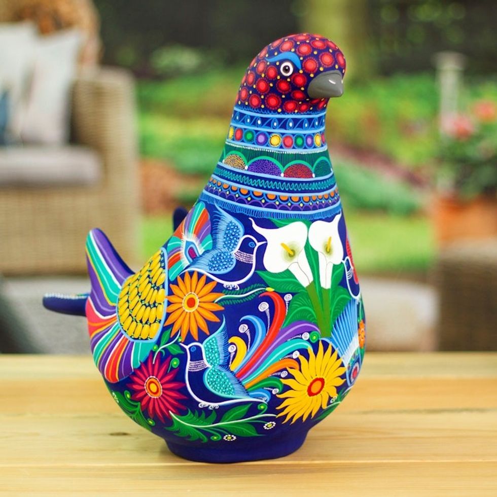 Hand-Painted Floral Ceramic Dove Sculpture from Mexico 'Cherished Dove'