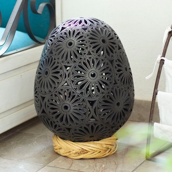 Alternate image for Large Oaxaca Black Pottery Floral Egg Shaped Sculpture Floral Egg