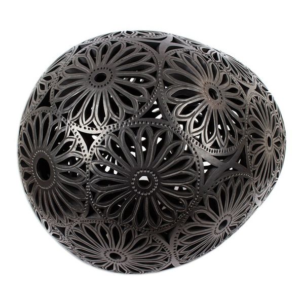 Alternate image for Large Oaxaca Black Pottery Floral Egg Shaped Sculpture Floral Egg