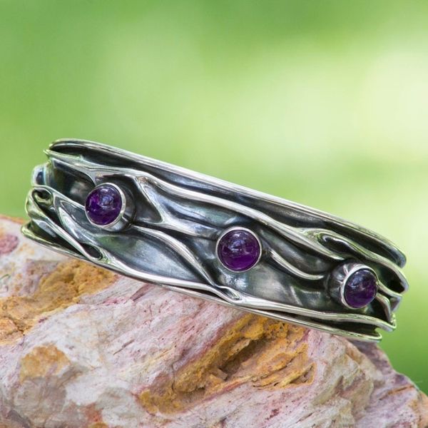 Alternate image for Amethyst Modern Silver 950 Cuff Bracelet Taxco Dusk
