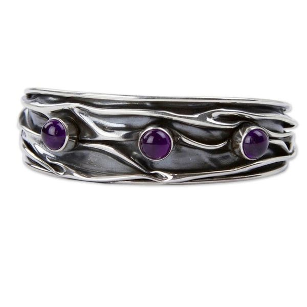 Alternate image for Amethyst Modern Silver 950 Cuff Bracelet Taxco Dusk