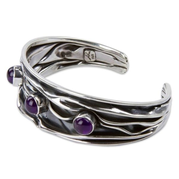 Alternate image for Amethyst Modern Silver 950 Cuff Bracelet Taxco Dusk