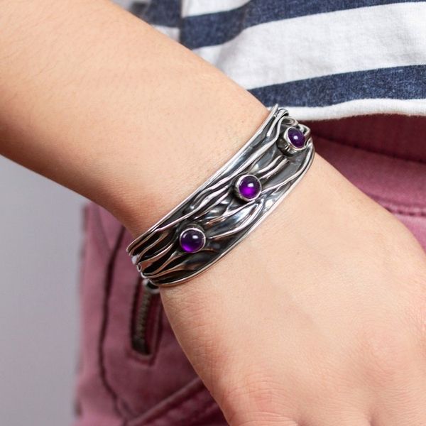 Alternate image for Amethyst Modern Silver 950 Cuff Bracelet Taxco Dusk