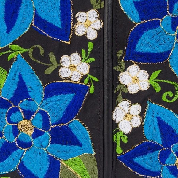 Alternate image for Leather Accented Cotton Sling with Blue Floral Embroidery Yucatan Flowers