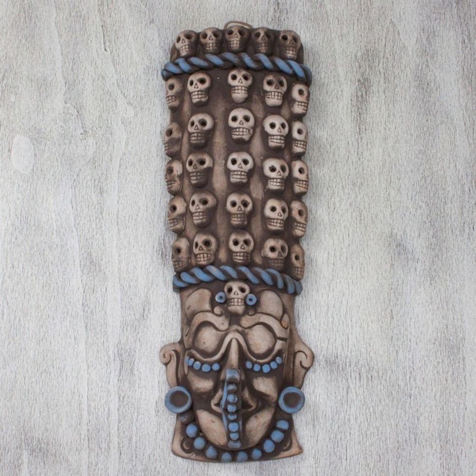 Mexican Maya and Aztec Ceramic Skull Motif Mask 'Maya Tzompantli'
