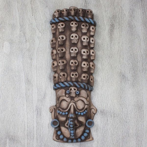 Alternate image for Mexican Maya and Aztec Ceramic Skull Motif Mask Maya Tzompantli