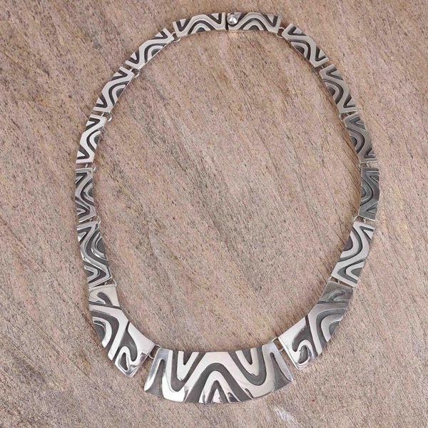 Alternate image for Modern Taxco Sterling Silver Link Necklace from Mexico Wavy Labyrinth