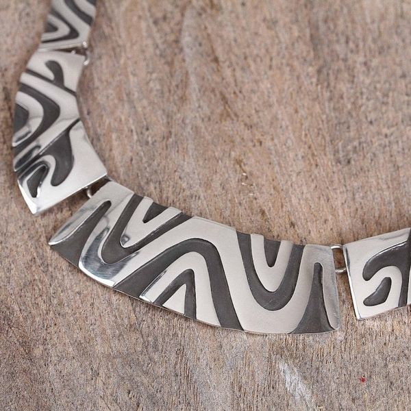 Alternate image for Modern Taxco Sterling Silver Link Necklace from Mexico Wavy Labyrinth