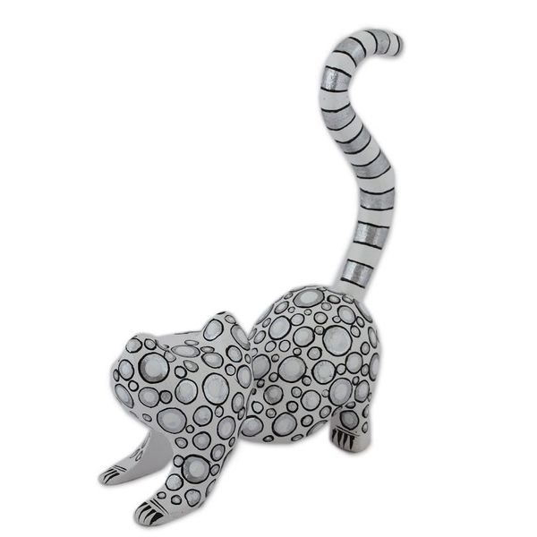 Alternate image for Handcrafted White Wood Alebrije Playful Cat Figurine Curiosity Cousin in White
