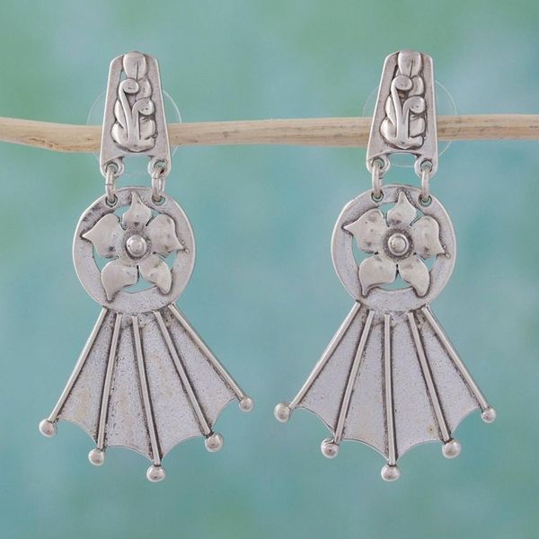 Alternate image for Vintage Look Sterling Silver Flower Earrings Floral Fan