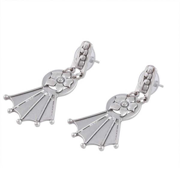 Alternate image for Vintage Look Sterling Silver Flower Earrings Floral Fan