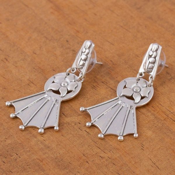Alternate image for Vintage Look Sterling Silver Flower Earrings Floral Fan