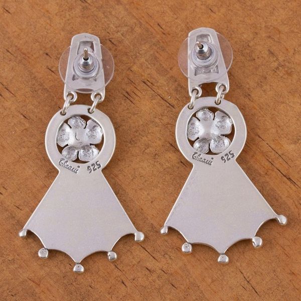 Alternate image for Vintage Look Sterling Silver Flower Earrings Floral Fan