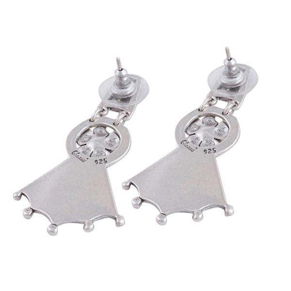 Alternate image for Vintage Look Sterling Silver Flower Earrings Floral Fan