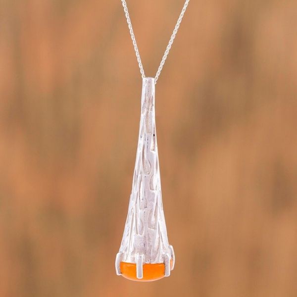 Alternate image for Orange Agate and 925 Silver Pendant Necklace from Mexico Orange Snow Cone