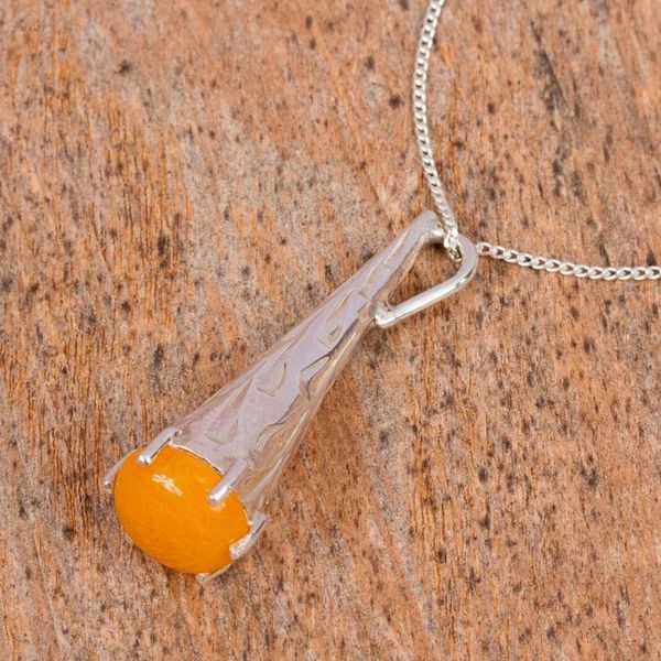 Alternate image for Orange Agate and 925 Silver Pendant Necklace from Mexico Orange Snow Cone