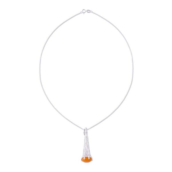 Alternate image for Orange Agate and 925 Silver Pendant Necklace from Mexico Orange Snow Cone
