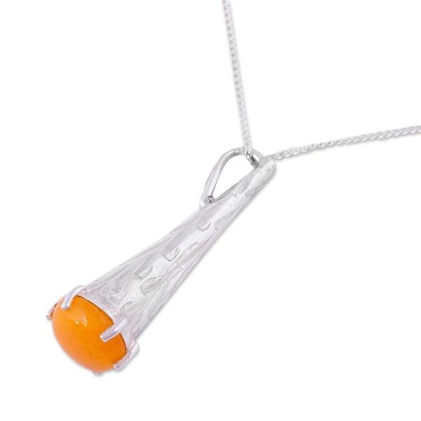 Alternate image for Orange Agate and 925 Silver Pendant Necklace from Mexico Orange Snow Cone