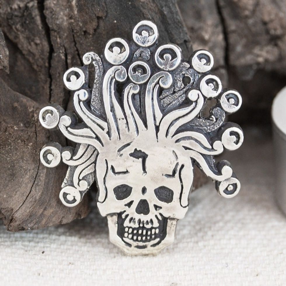 Sterling Silver Aztec God Pendant from Mexico 'Miquiztli'