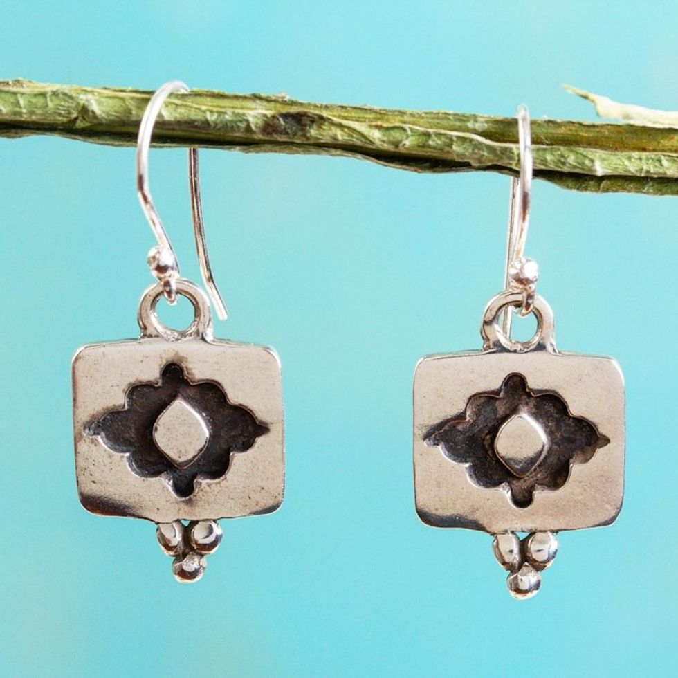 Handcrafted Mexico Sterling Silver Dangle Earrings 'Flower of Infinity'