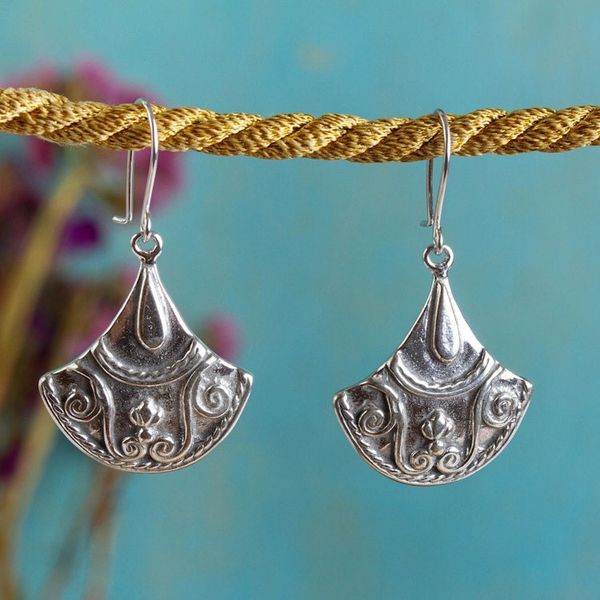Alternate image for Colonial Inspired Mexican Sterling Silver Dangle Earrings Colonial Fan