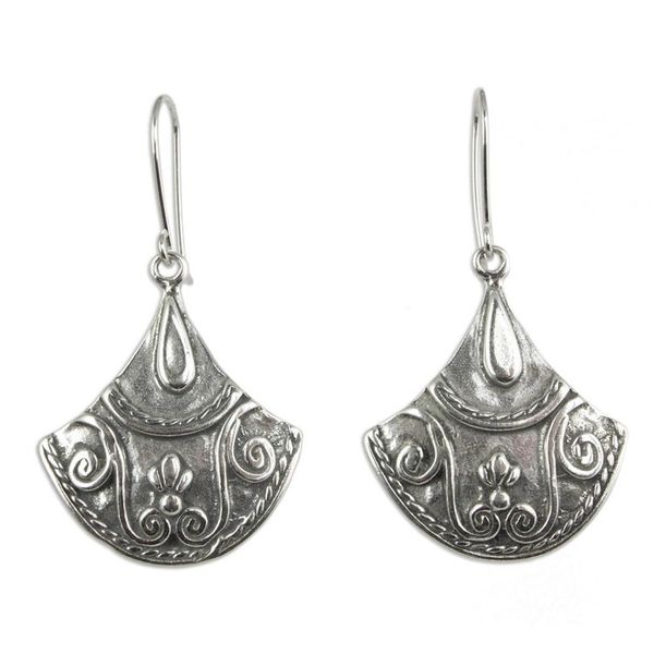 Alternate image for Colonial Inspired Mexican Sterling Silver Dangle Earrings Colonial Fan