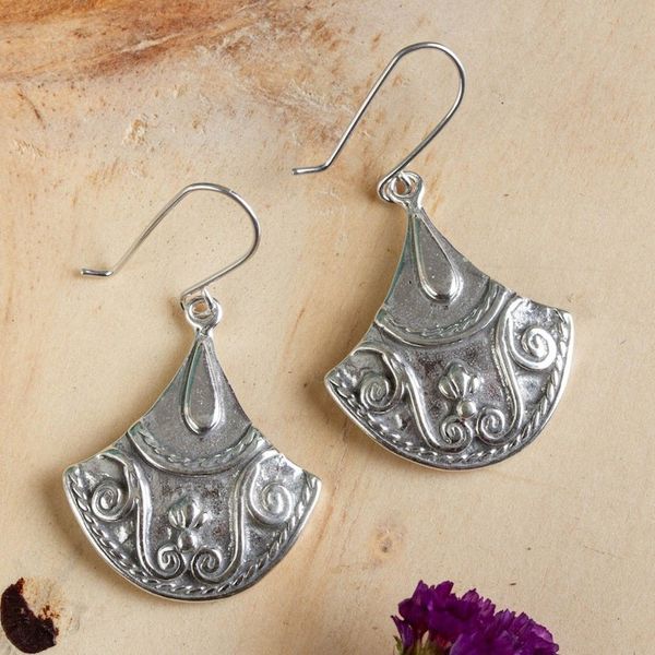 Alternate image for Colonial Inspired Mexican Sterling Silver Dangle Earrings Colonial Fan