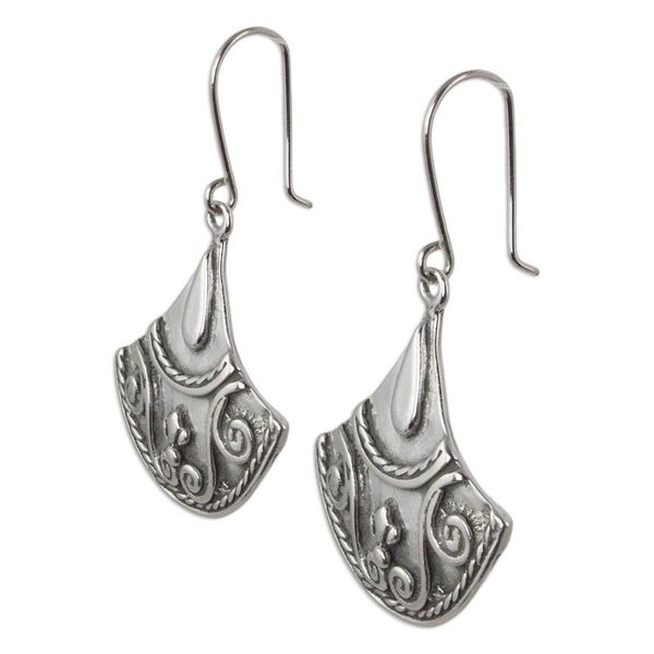 Alternate image for Colonial Inspired Mexican Sterling Silver Dangle Earrings Colonial Fan