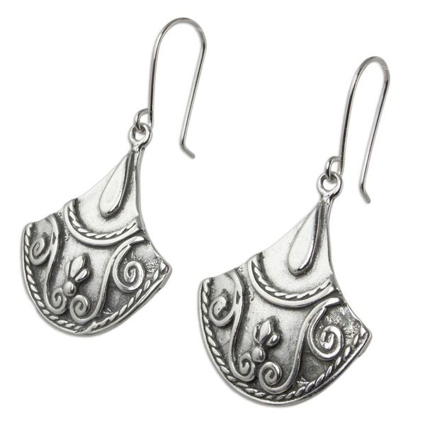 Alternate image for Colonial Inspired Mexican Sterling Silver Dangle Earrings Colonial Fan