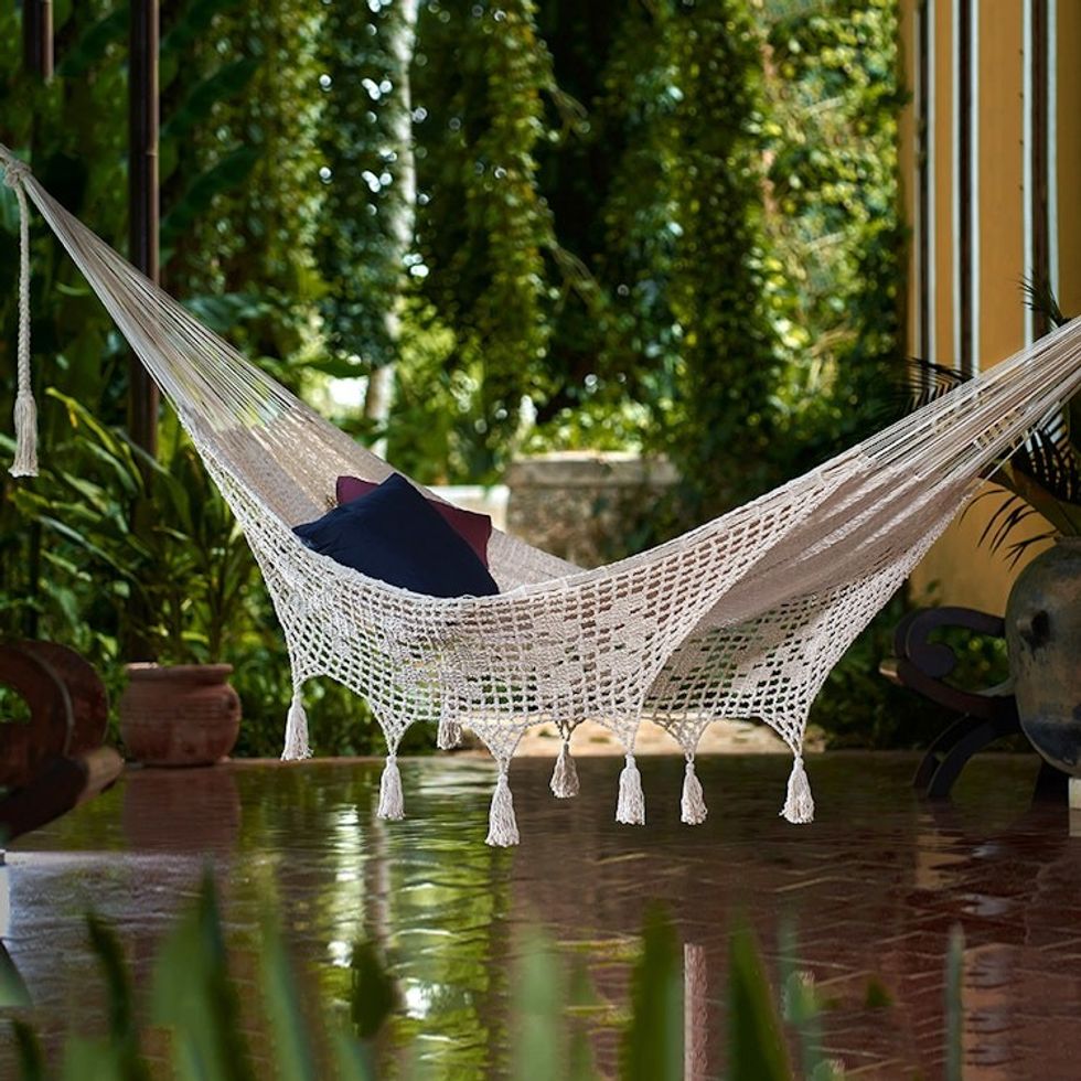 Hand Made Beige Cotton Mayan Hammock Double 'Caribbean Sands'