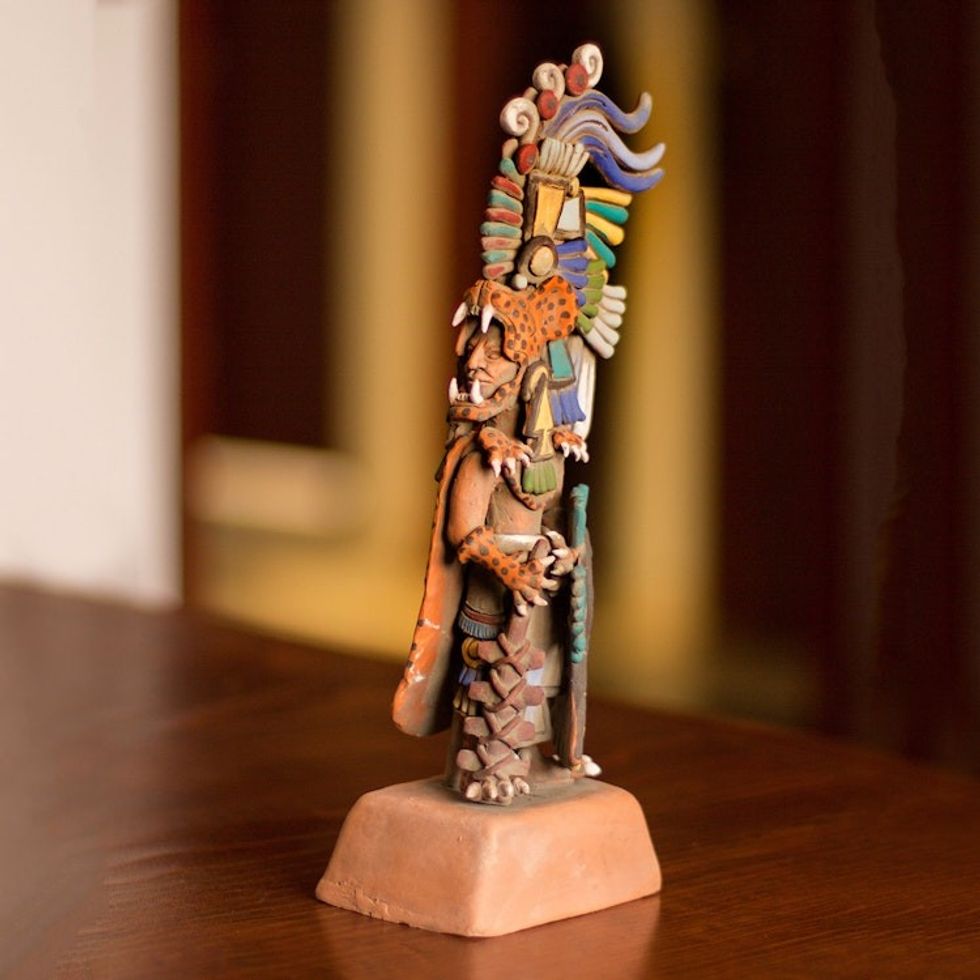Aztec Museum Replica Ceramic Sculpture Medium 'Jaguar Warrior'