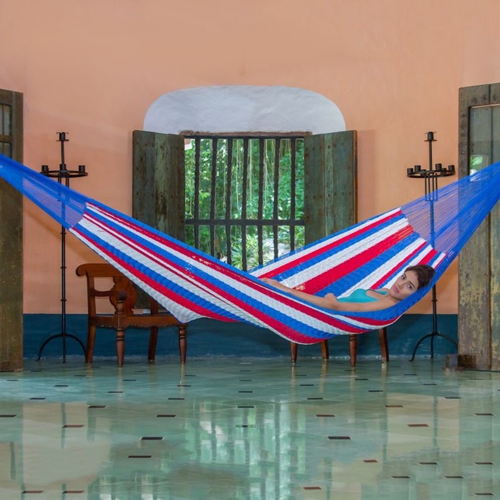 Red White and Blue Hand Woven Nylon Maya Hammock Single 'Patriotic'