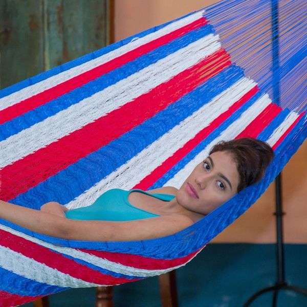 Alternate image for Red White and Blue Hand Woven Nylon Maya Hammock Single Patriotic