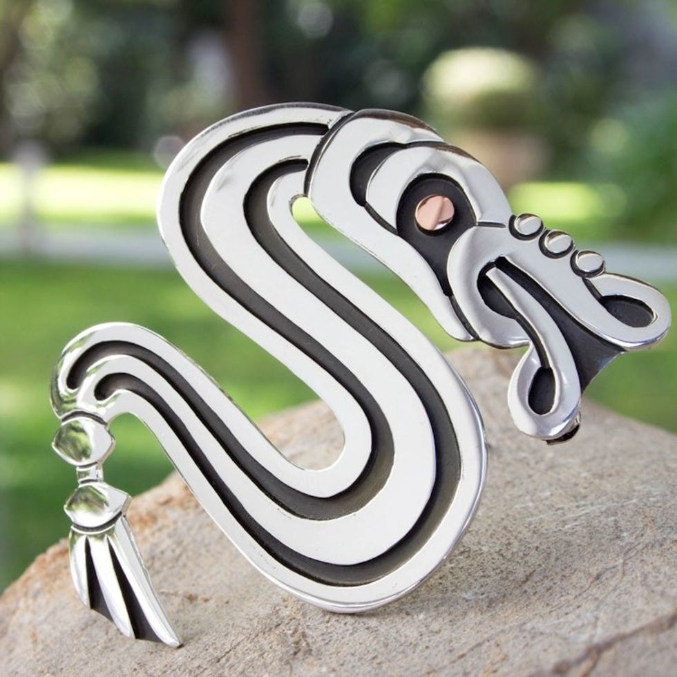 Sterling silver brooch pin pendant 'Aztec Serpent'