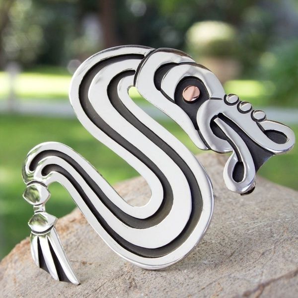 Alternate image for Sterling silver brooch pin pendant Aztec Serpent