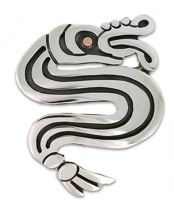 Alternate image for Sterling silver brooch pin pendant Aztec Serpent