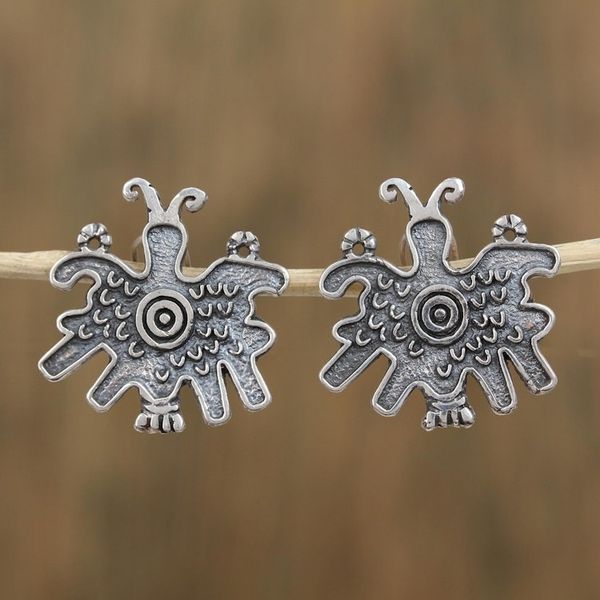 Alternate image for Pre-Hispanic Butterfly Sterling Silver Button Earrings Pre-Hispanic Butterflies